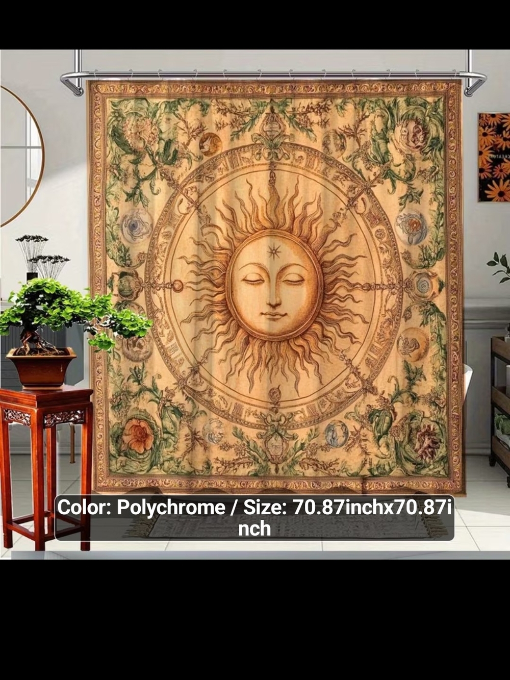 Sun Tapestry Wall Hanging in Beige and Green - Unbranded